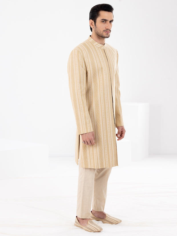 Beige Blended Men Sherwani - AL-SW-151 - Almirah Online