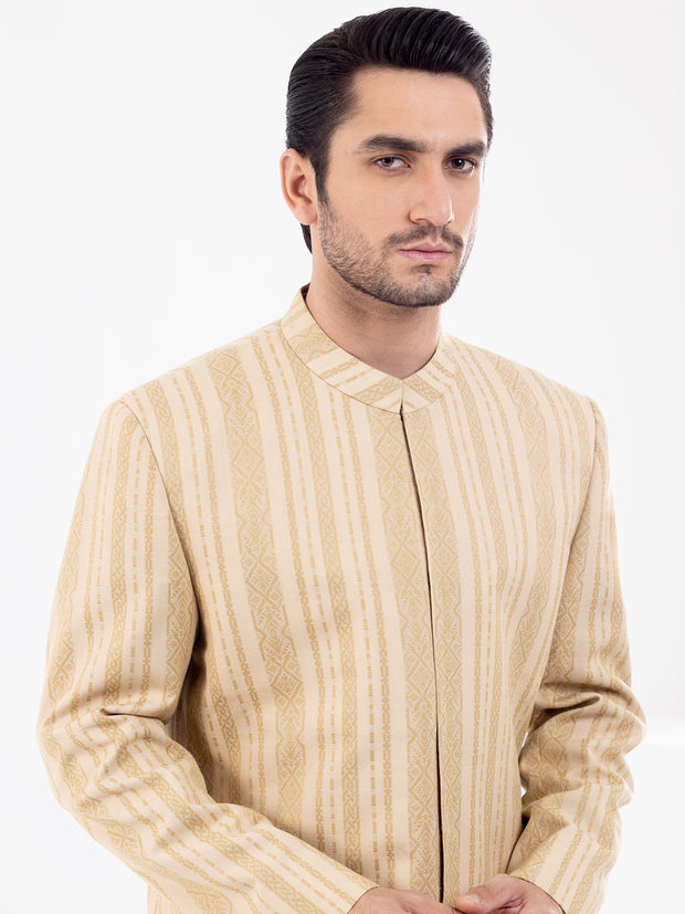 Beige Blended Men Sherwani - AL-SW-151 - Almirah Online