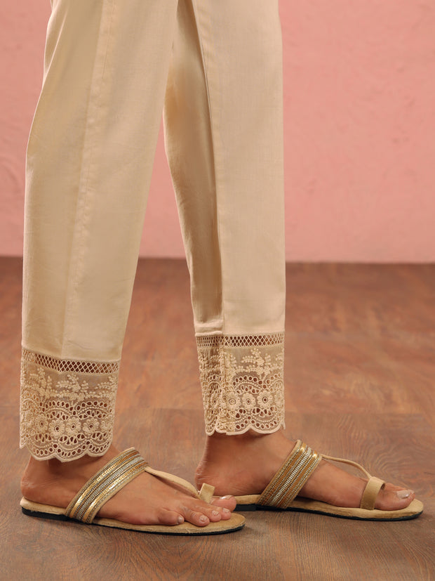 Beige Cambric Trousers - AL-T-728 - Almirah Online