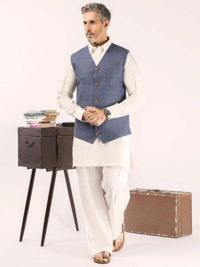 Blue Linen Waistcoat - ALCR-WC-008