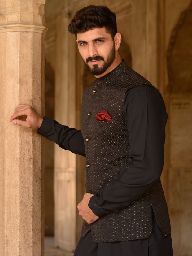 Black Blended Waistcoat - AL-WC-199 - Almirah Online