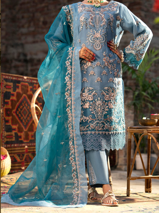 Sky Blue Khaddi Stripe 3Pc Formal Unstitched - AL-3PS-LS-UN-451
