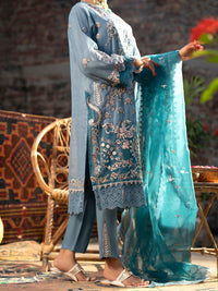 Sky Blue Khaddi Stripe 3Pc Formal Unstitched - AL-3PS-LS-UN-451