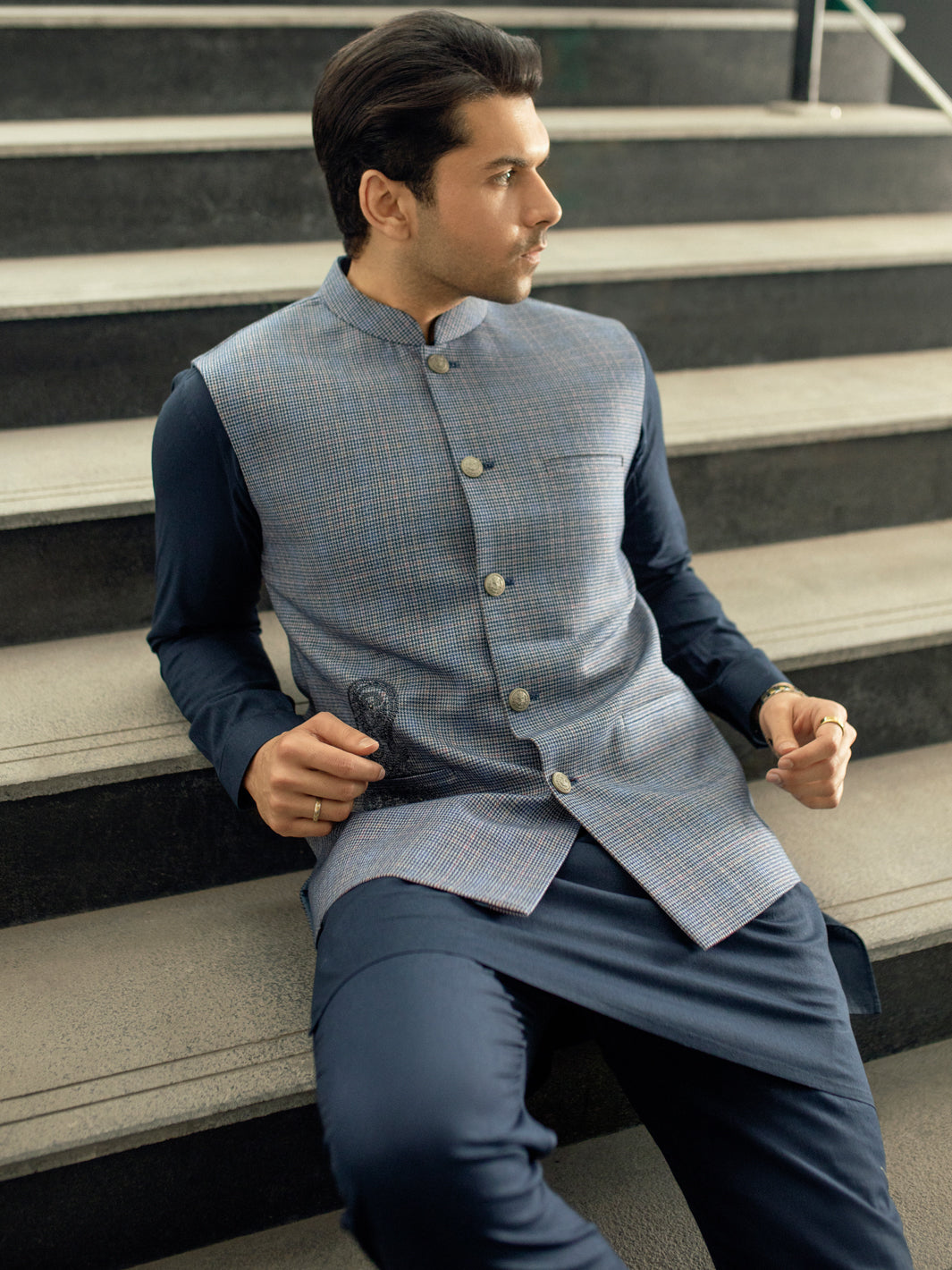 Blue Blended Waistcoat - AL-WC-504