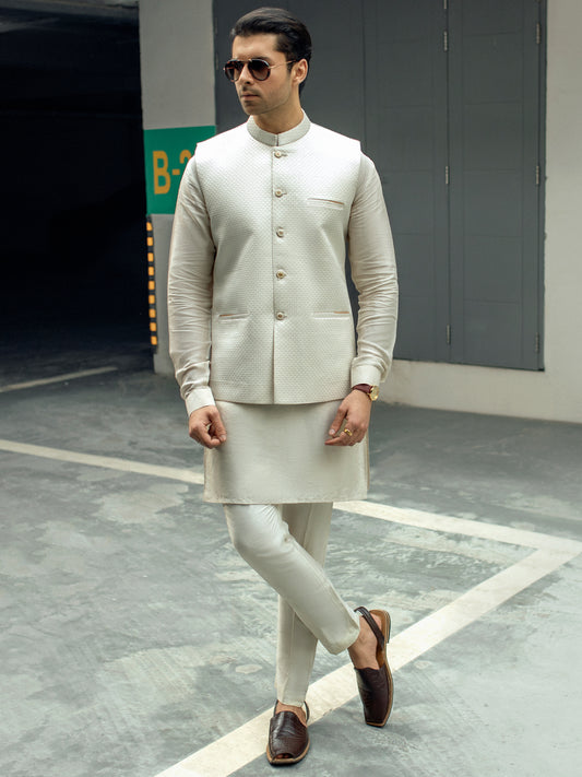 Off White Blended Waistcoat - AL-WC-505