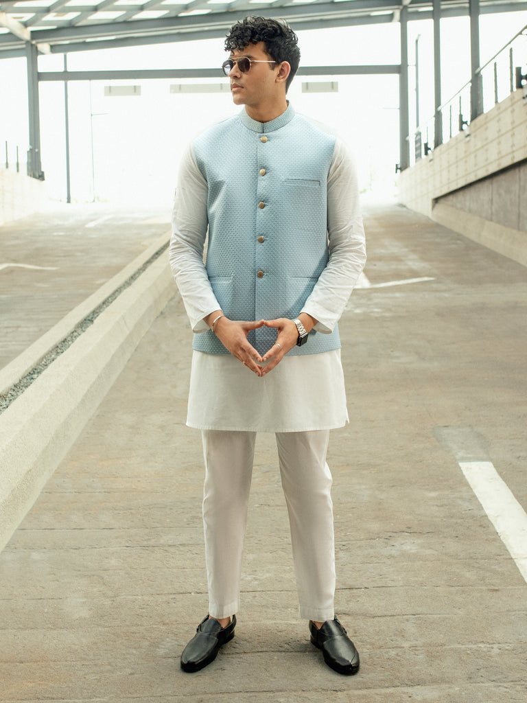 Sky blue waistcoat deals with kurta