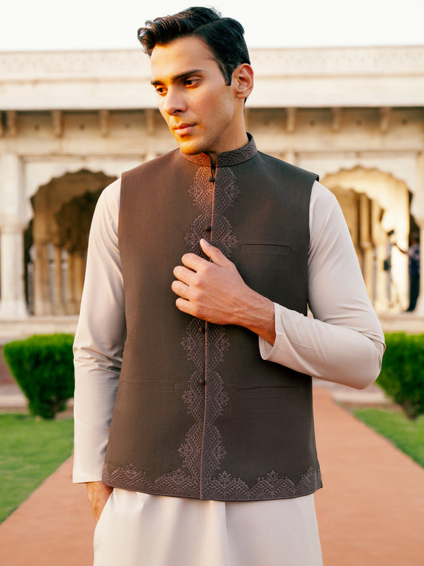 Brown Blended Waistcoat - AL-WC-544B - Almirah Online