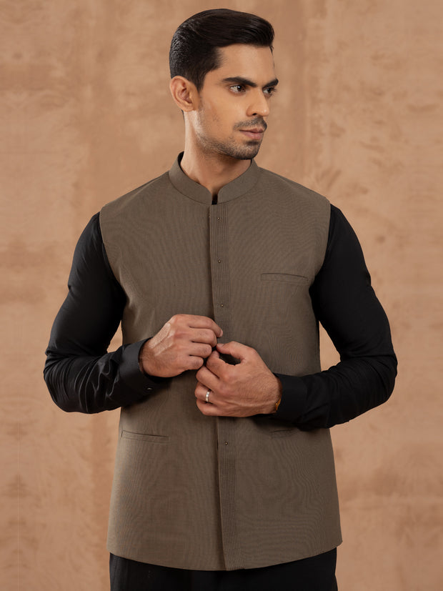 Olive Blended Waistcoat - AL-WC-548A - Almirah Online