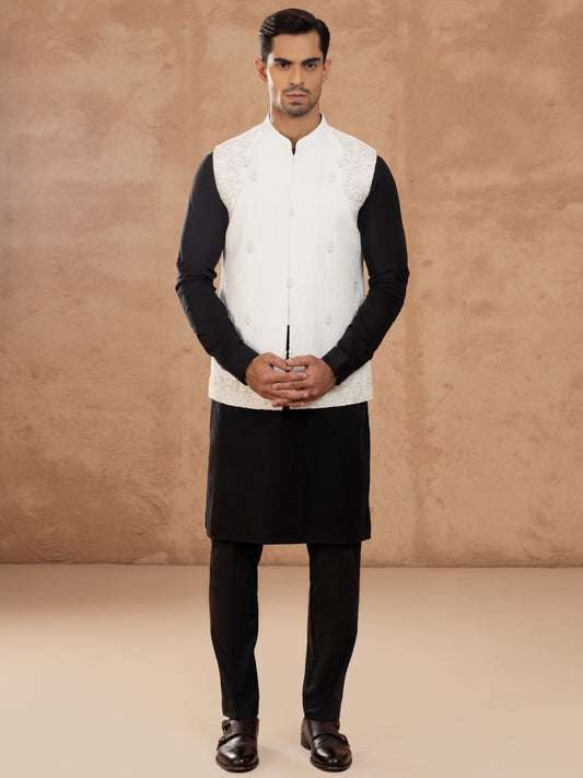 White Blended Waistcoat - AL-WC-552 - Almirah Online