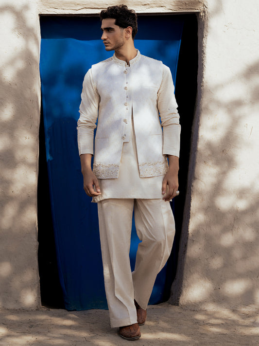 Off White Blended Waistcoat - AL-WC-572