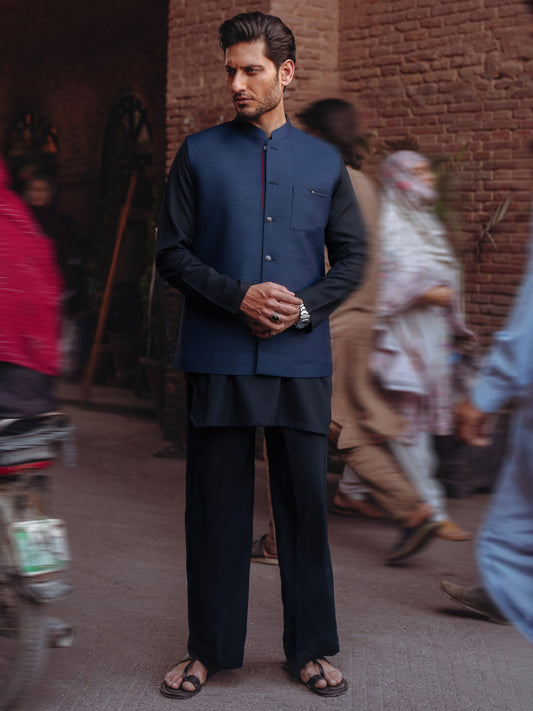 Navy Blue Blended Waistcoat - AL-WC-590A