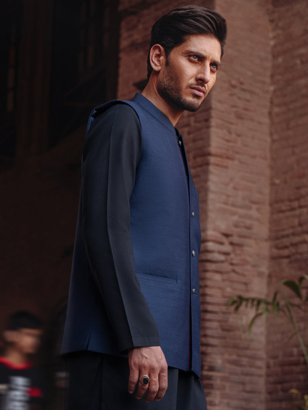 Navy Blue Blended Waistcoat - AL-WC-590A