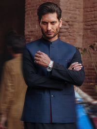 Navy Blue Blended Waistcoat - AL-WC-590A