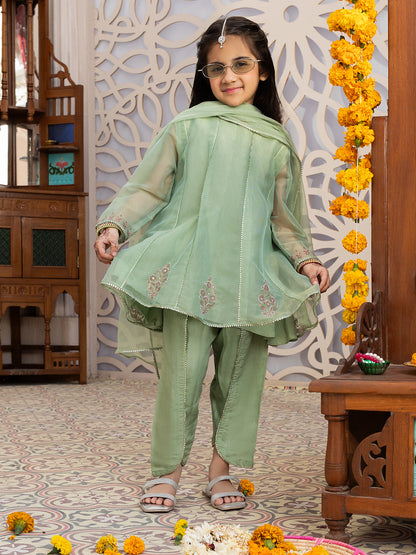 Light Green Shimmer Net 3 Piece Stitched - ALGR-3PS-LS-010