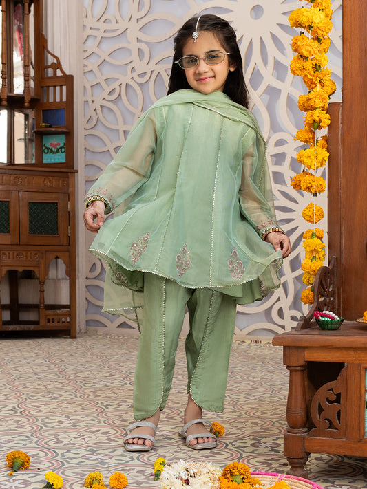 Light Green Shimmer Net 3 Piece Stitched - ALGR-3PS-LS-010