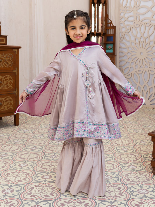 Grey Shimmer Net 3 Piece Stitched - ALGR-3PS-LS-011