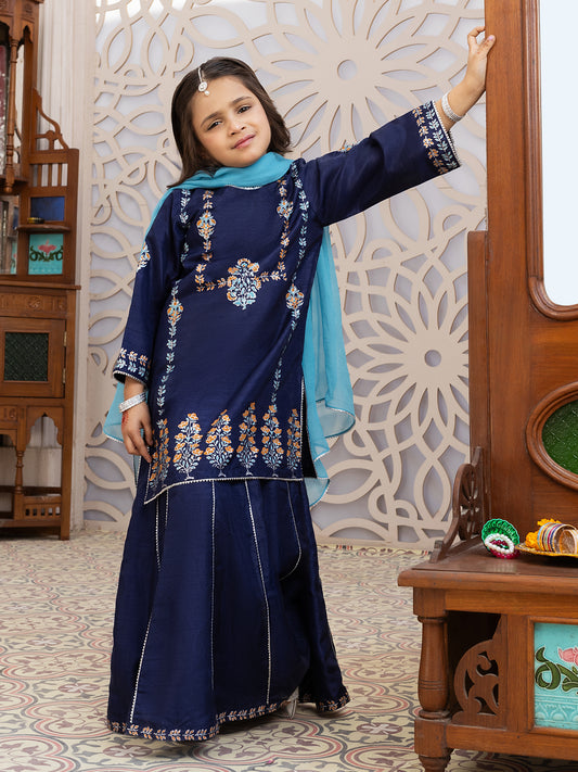 Blue Raw Silk 3 Piece Stitched - ALGR-3PS-LS-020