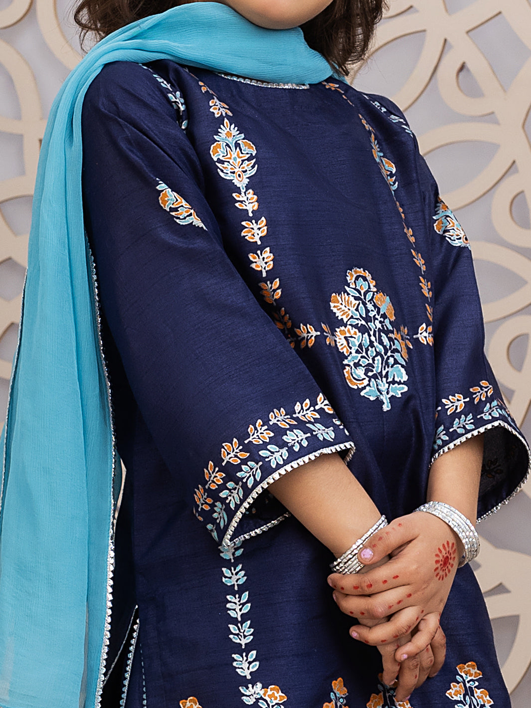 Blue Raw Silk 3 Piece Stitched - ALGR-3PS-LS-020