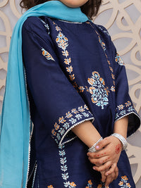 Blue Raw Silk 3Pc Stitched - ALGR-3PS-LS-020