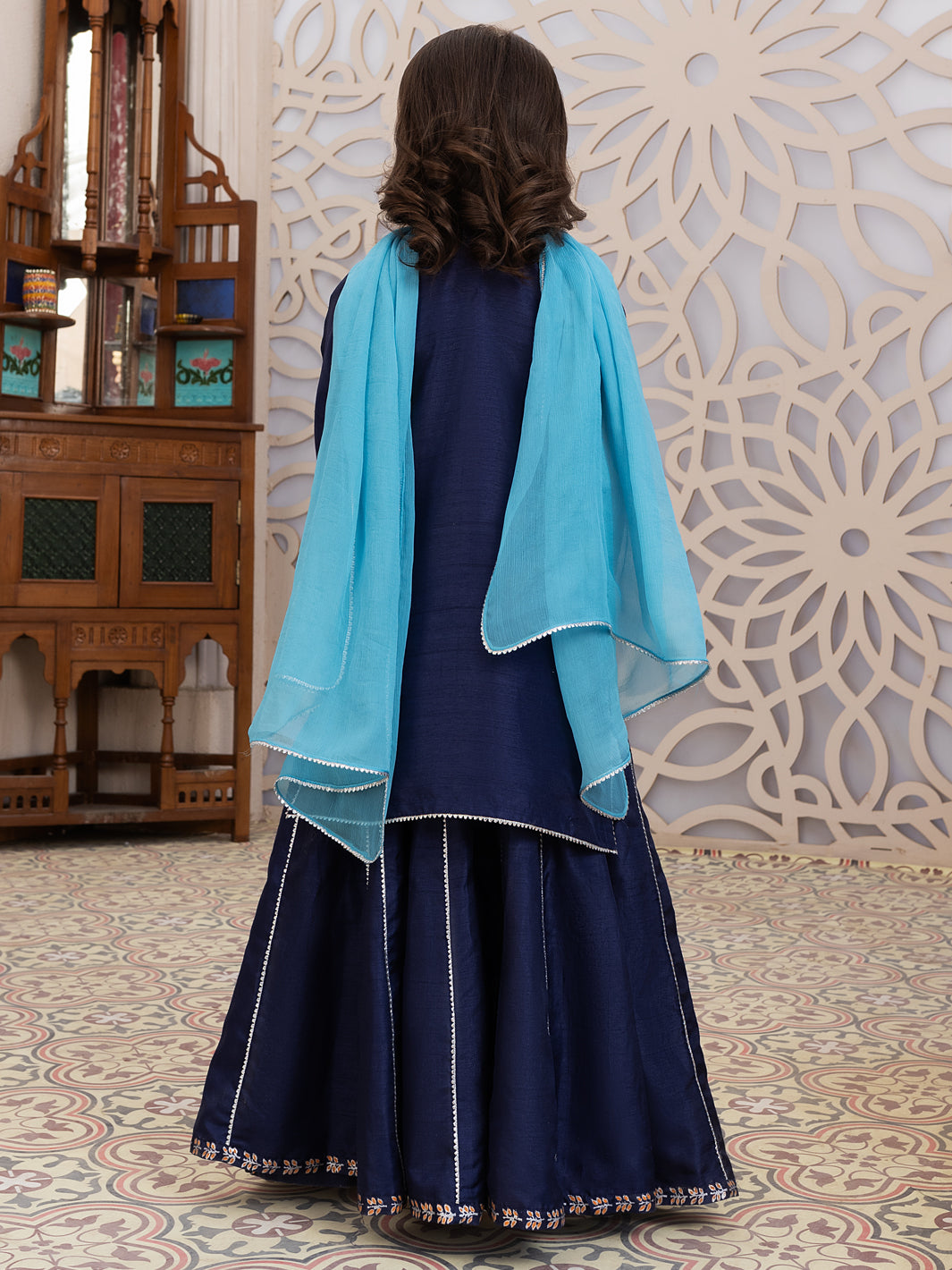 Blue Raw Silk 3 Piece Stitched - ALGR-3PS-LS-020