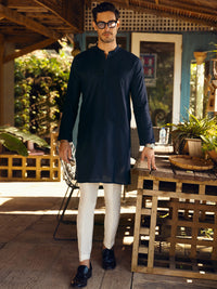 Navy Blue Cotton Kurta - AL-K-1103A