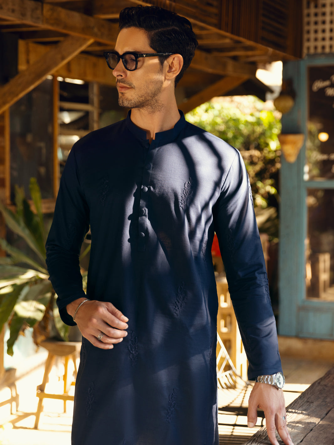 Navy Blue Cotton Kurta - AL-K-1103A
