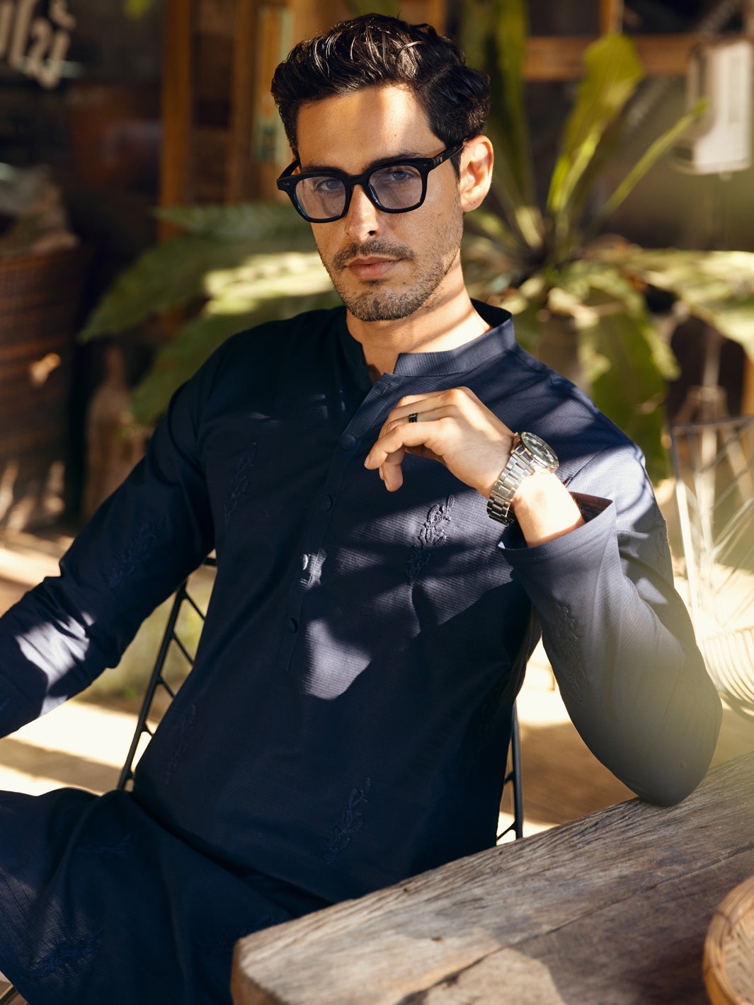 Navy Blue Cotton Kurta - AL-K-1103A