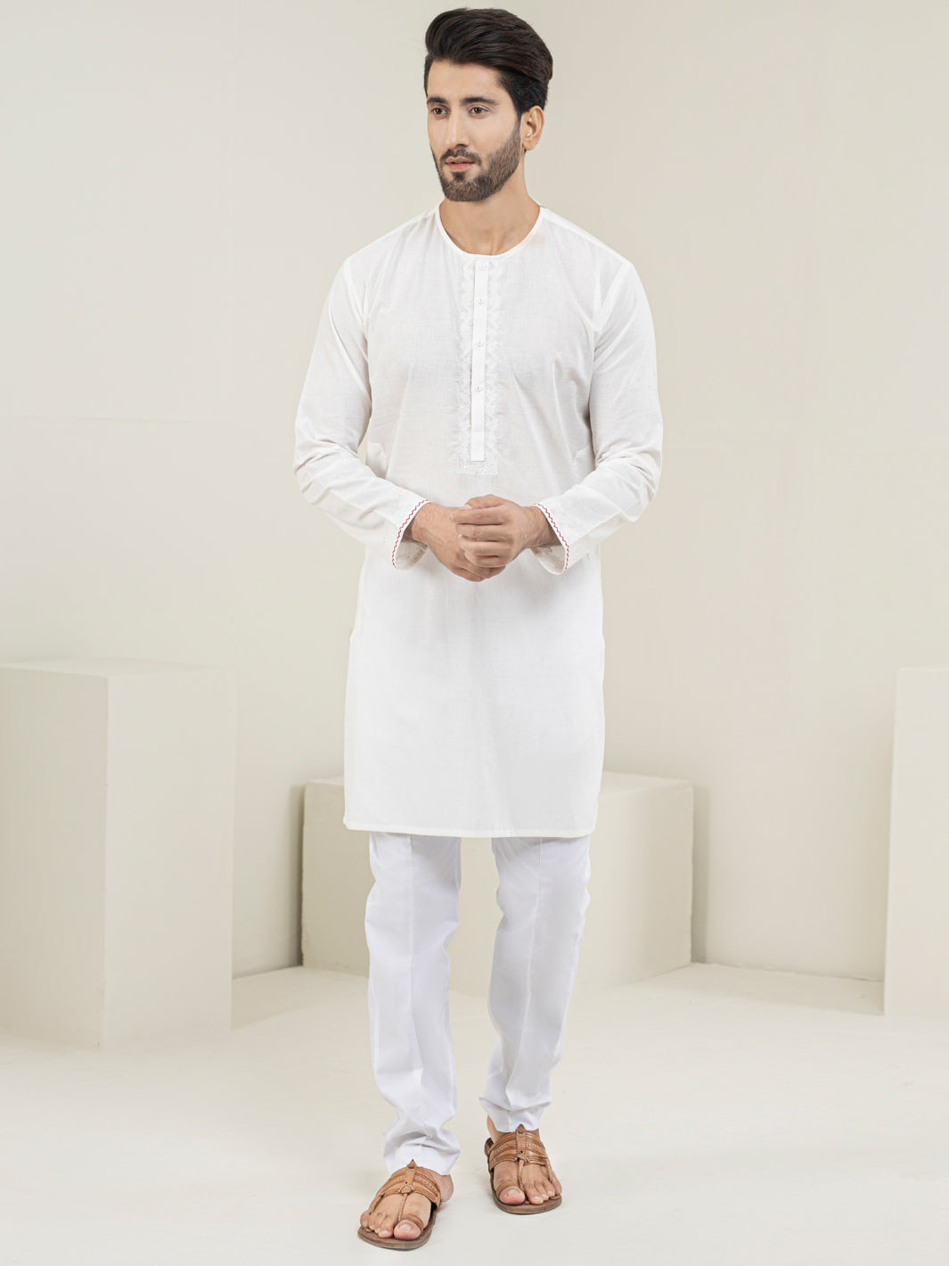 White Blended Kurta - AL-K-1132