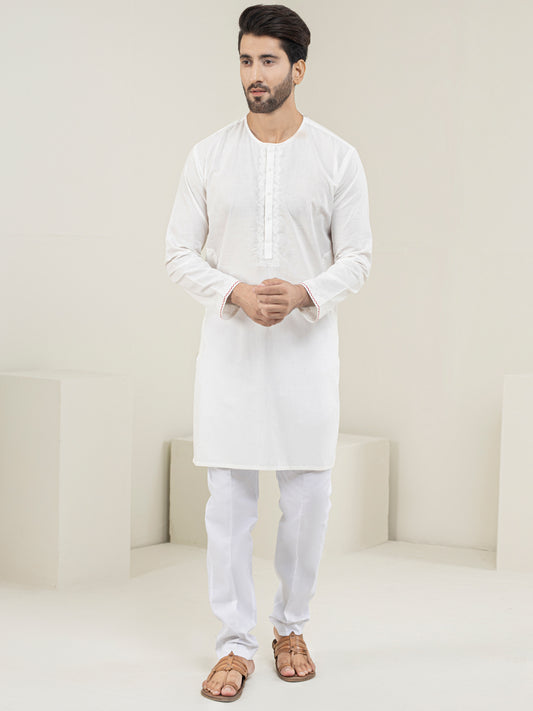 White Blended Kurta - AL-K-1132