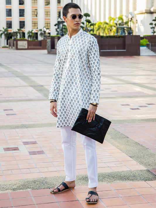 White Cotton Kurta - AL-K-1133B - Almirah Online