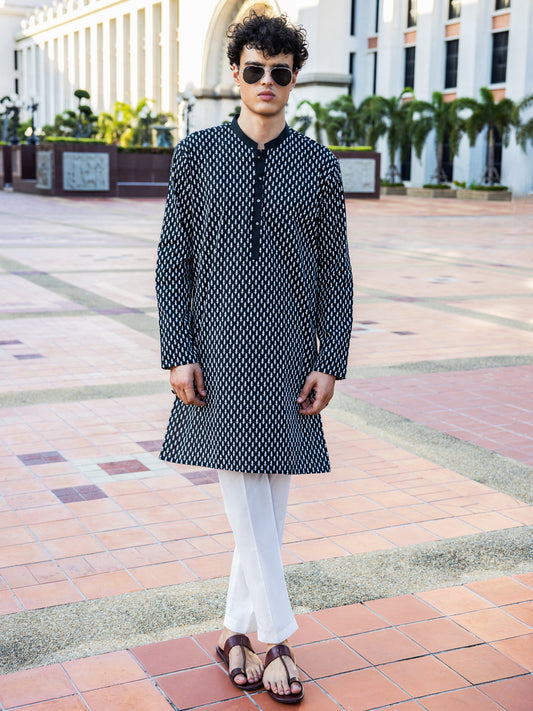 Black Cotton Kurta - AL-K-1134A - Almirah Online