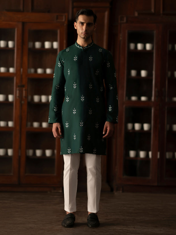 Green Blended Kurta - AL-K-1160A