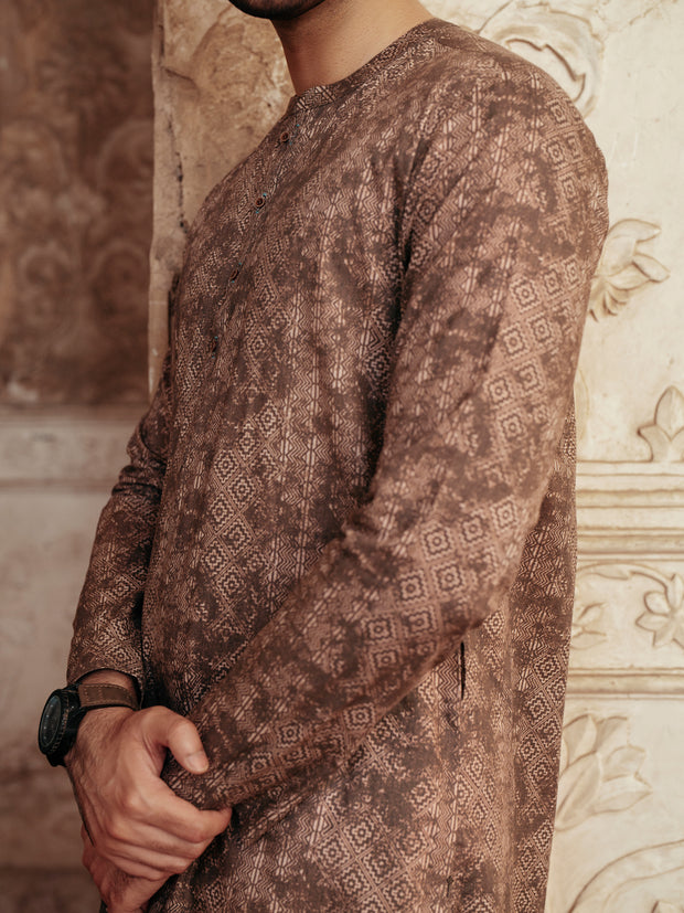 Brown Cotton Kurta - AL-K-1185 - Almirah Online