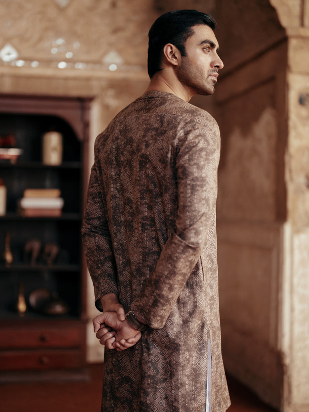 Brown Cotton Kurta - AL-K-1185 - Almirah Online