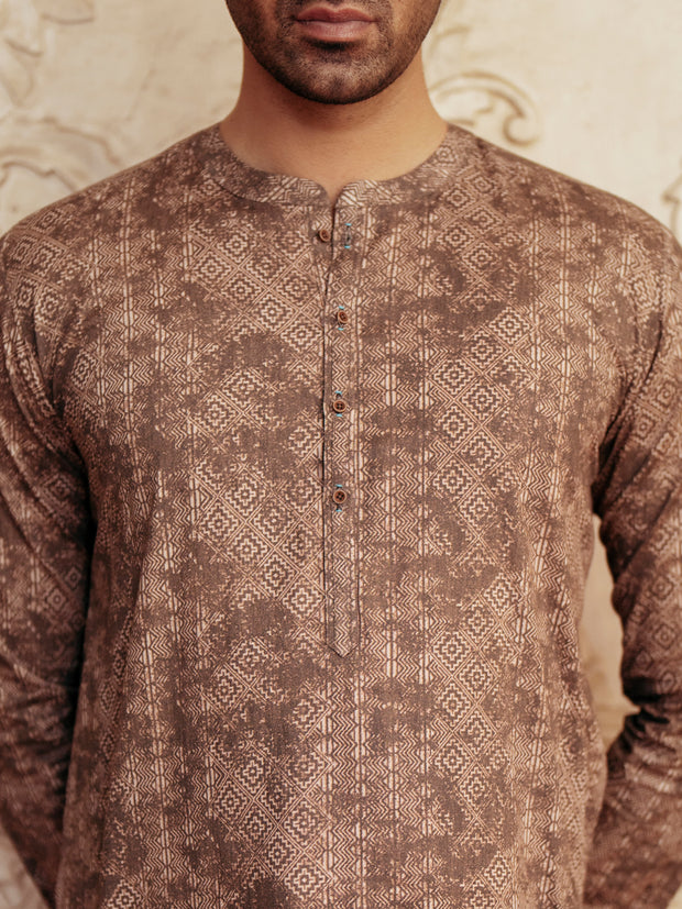 Brown Cotton Kurta - AL-K-1185 - Almirah Online