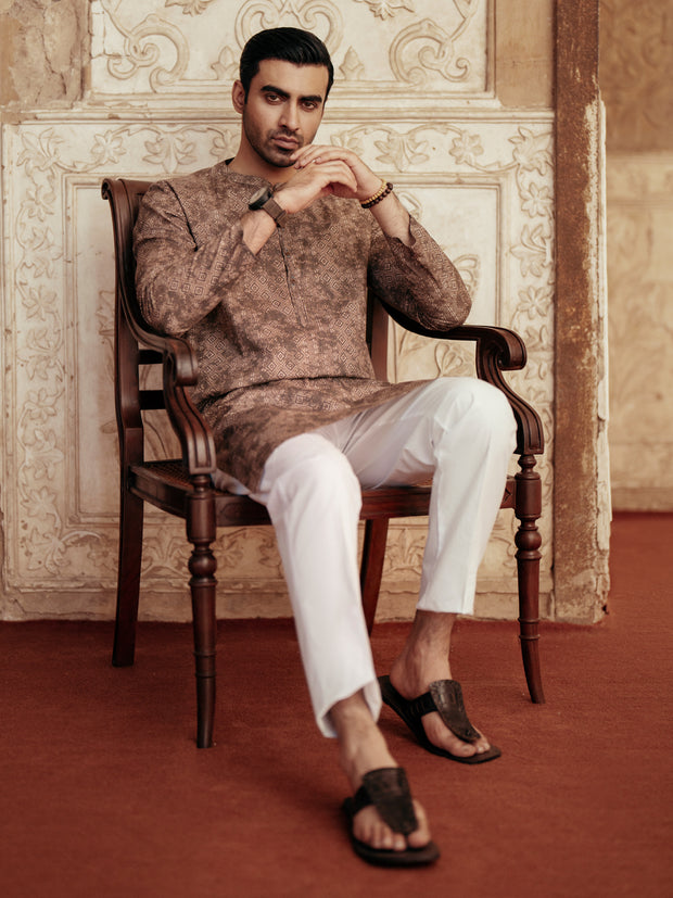 Brown Cotton Kurta - AL-K-1185 - Almirah Online