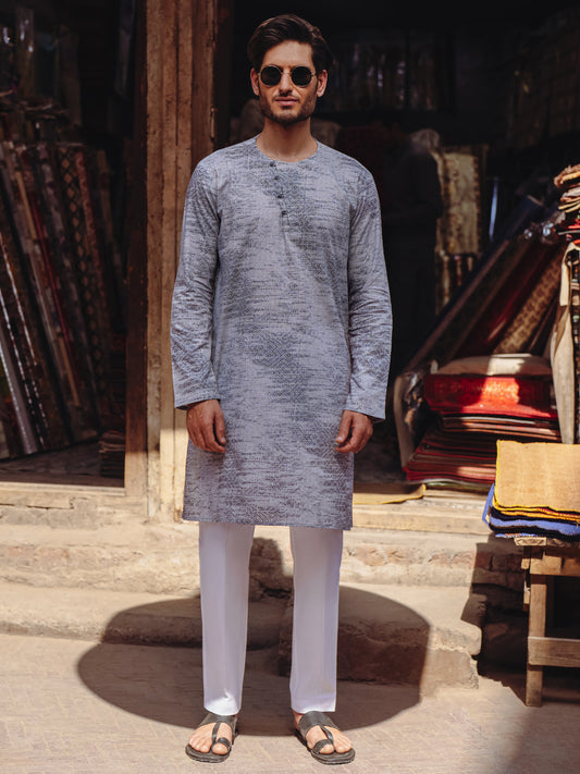 Grey Cotton Kurta - AL-K-1186