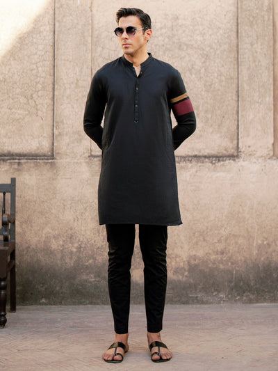 Black Cotton Kurta - AL-K-1204 - Almirah Online