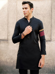 Black Cotton Kurta - AL-K-1204 - Almirah Online