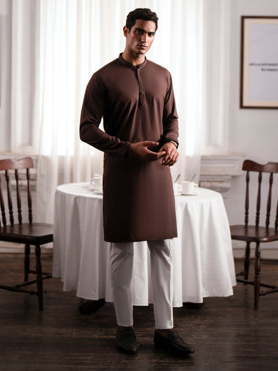 Dark Brown Blended Kurta - AL-K-1225B