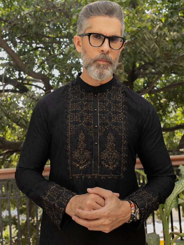 Black Blended Formal Kurta - AL-K-SP-046