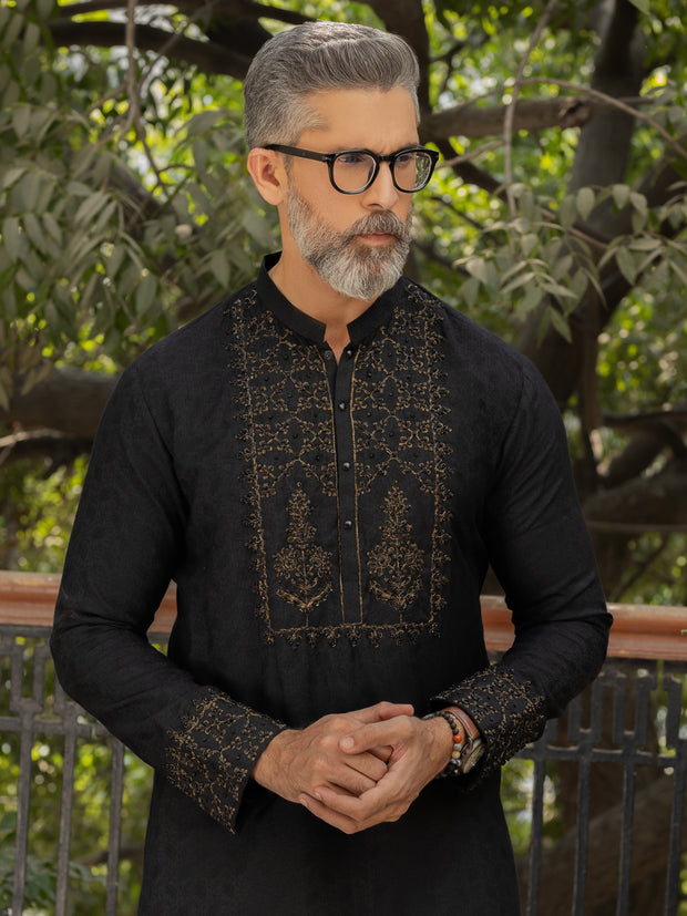 Black Blended Formal Kurta - AL-K-SP-046