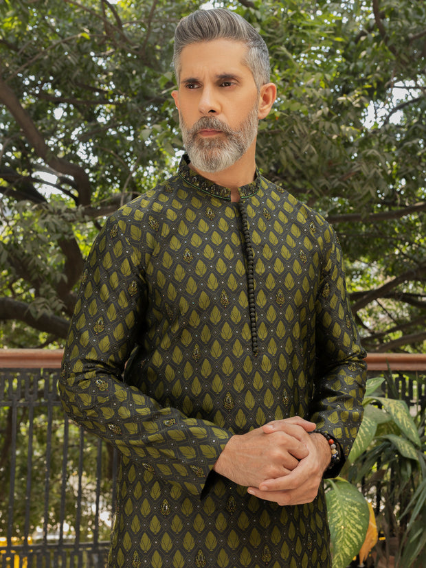 Green Blended Formal Kurta - AL-K-SP-048