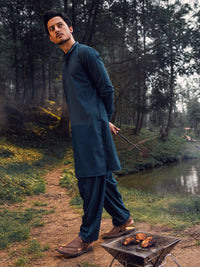 Teal Blended Kameez Shalwar - AL-KS-2938