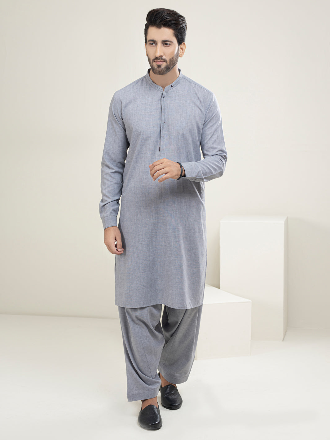 Grey Blended Kameez Shalwar - AL-KS-2940