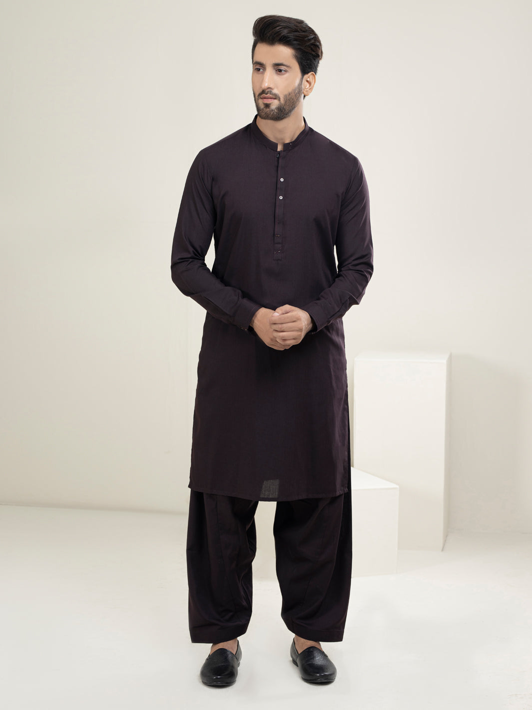 Dark Purple Blended Kameez Shalwar - AL-KS-2945