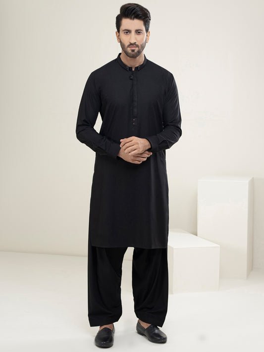 Black Blended Kameez Shalwar - AL-KS-2954B
