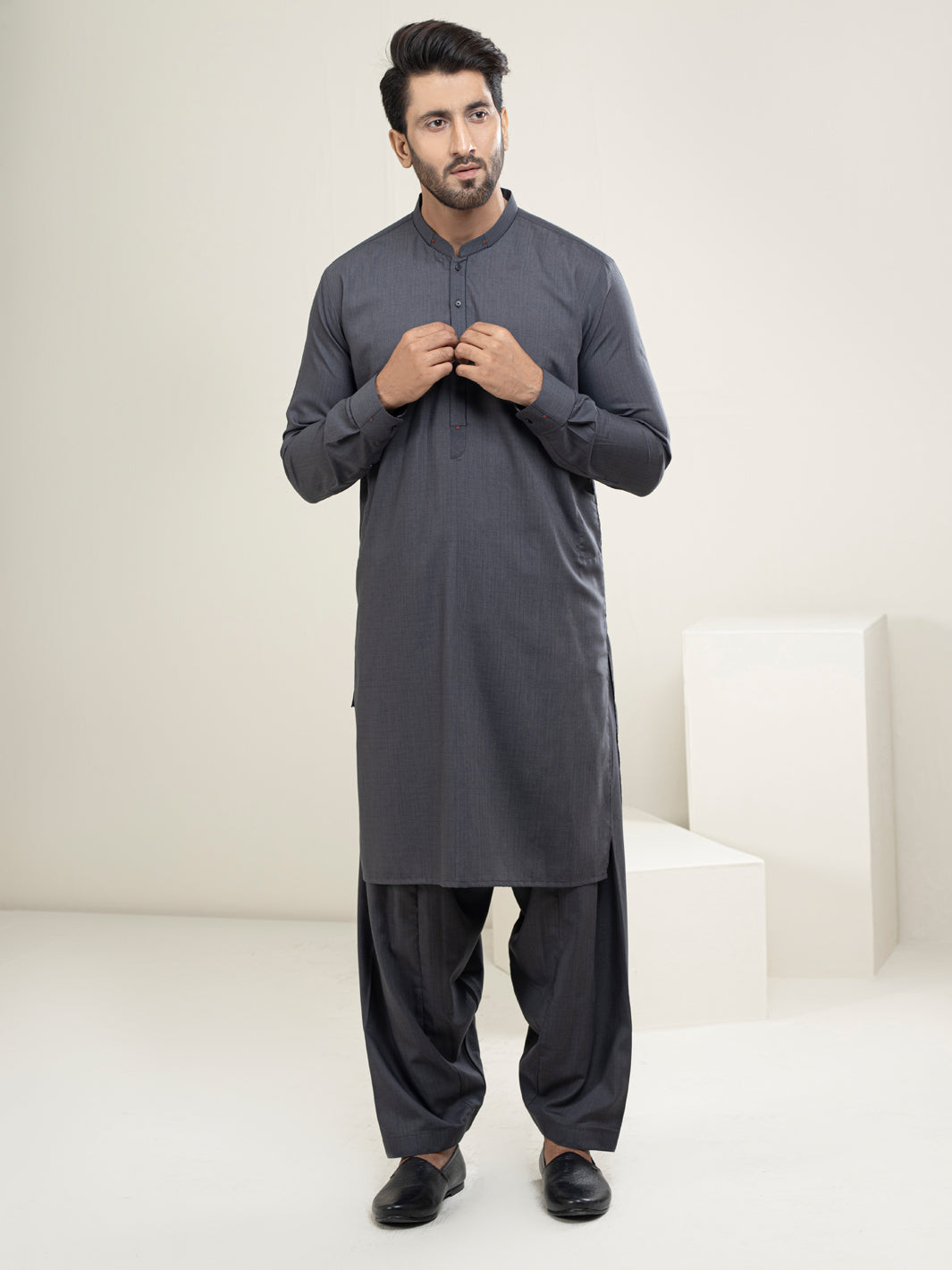 Grey Blended Kameez Shalwar - AL-KS-2959