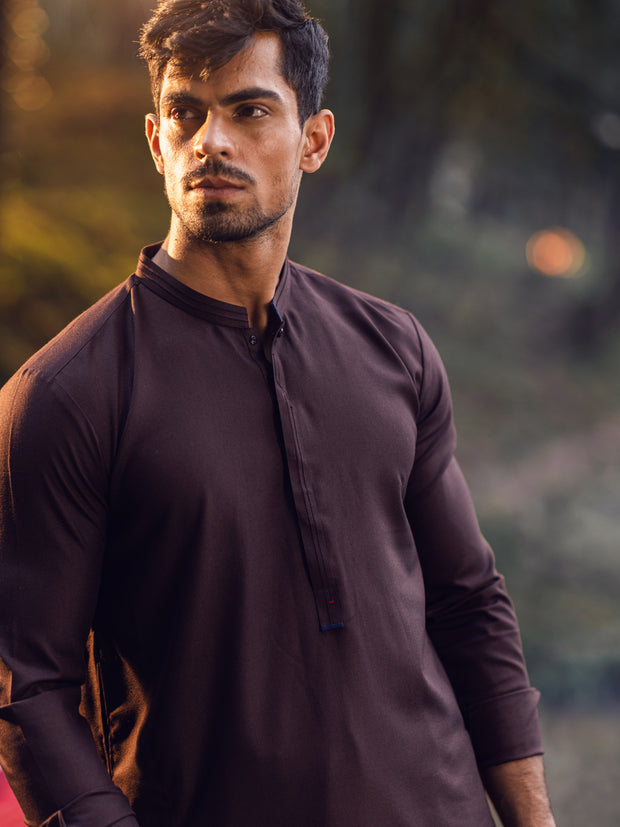 Dark Brown Blended Kameez Shalwar - AL-KS-2966