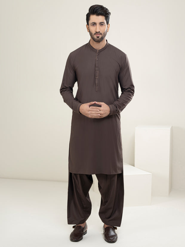 Brown Blended Kameez Shalwar - AL-KS-2967